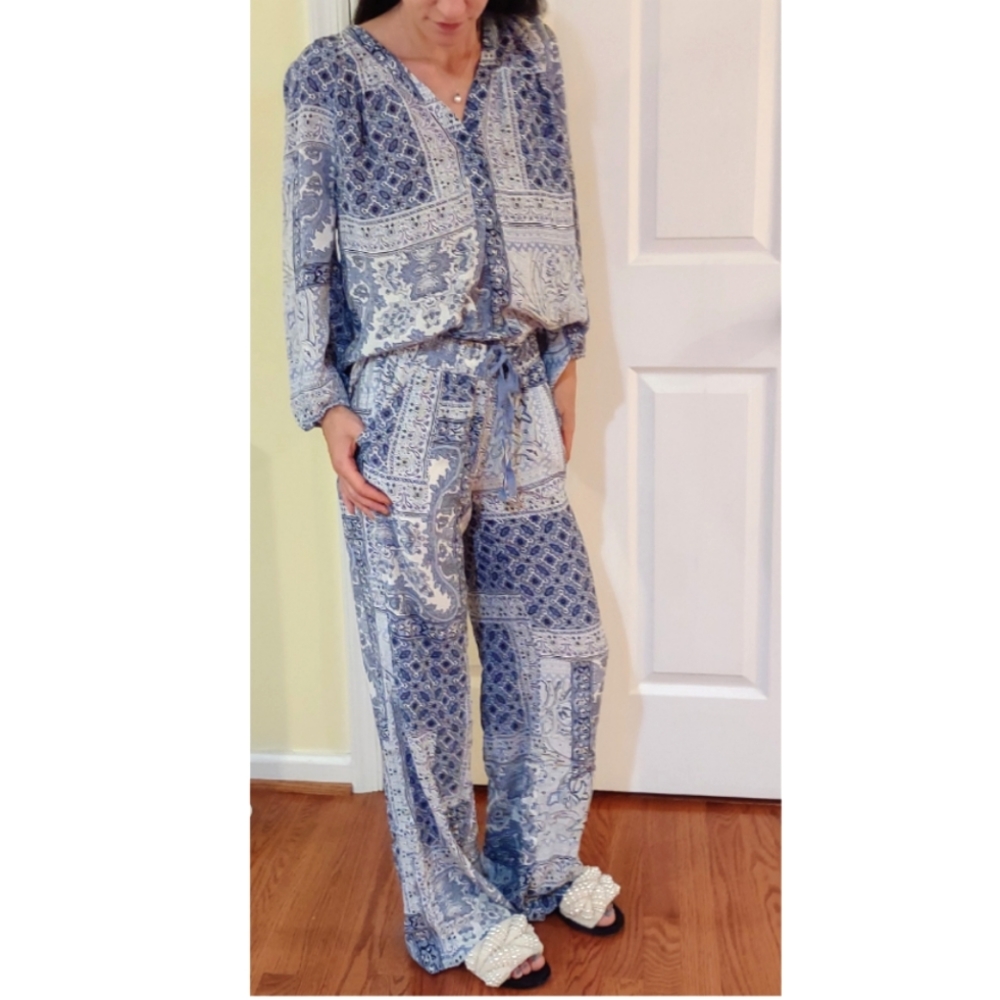 Joie Sonoma silk paisley patchwork blouse pant set